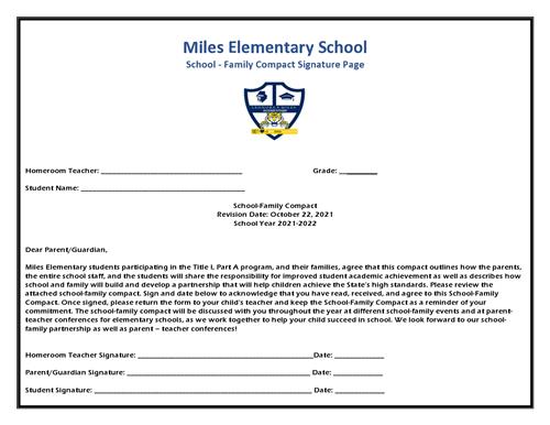 Title I Documents Title 1 School Compact Signature Page 2021 2022